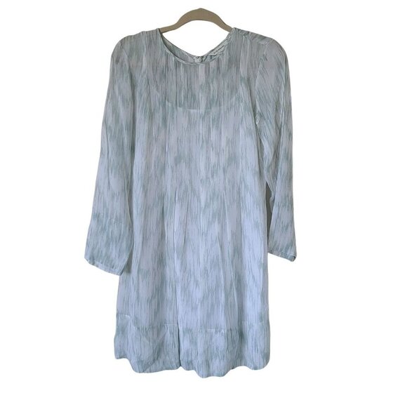 Club Monaco‎ 100% Silk Mini Dress Long Sleeve Green White Size 8 - Picture 1 of 12